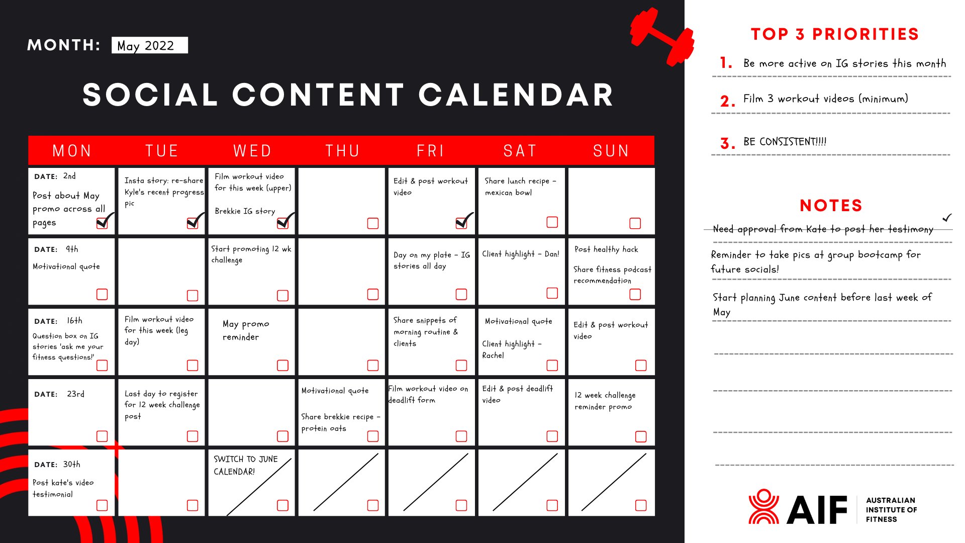 Upgrade your Fitness Business with this Social Content Calendar